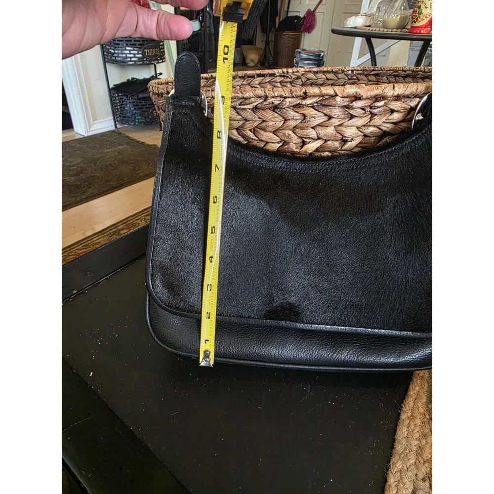 Isabella Fiore Black Haircalf Leather  Hobo Style Small Shoulder Bag Purse Y2K